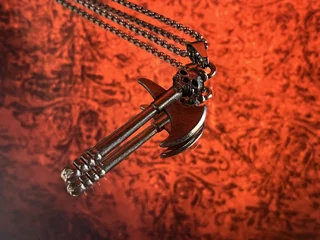 گردنبند مردانه تبر دو سر فلزی با جمجمه